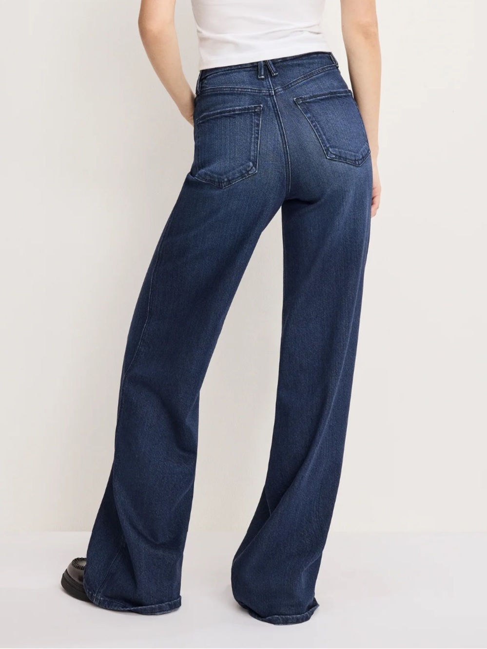 Good American "Soft Tech Good Skate" Indigo Blue Denim High Waist Wide Leg Jean - Picture 7 of 16